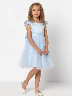 Jacqueline Light Blue Flutter Sleeve Pearl Tulle Flower Girl Dress | Lucys