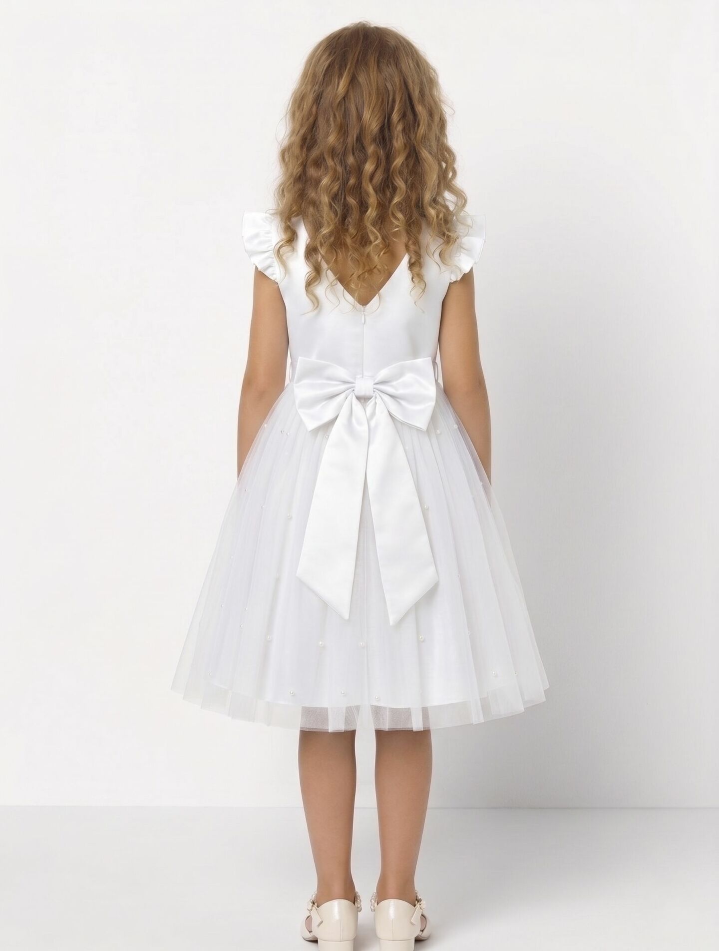 Jacqueline White Pearl Tulle Communion & Flower Girl Dress | Lucys