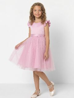 Jacqueline Pink Flutter Sleeve Pearl Tulle Girls Party Dress | Lucys
