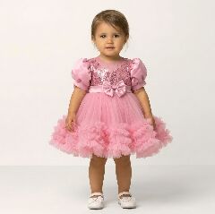 JoJo Dusty Pink Sequin Puff Sleeve Ruffle Tulle Baby Party Dress | Lucys