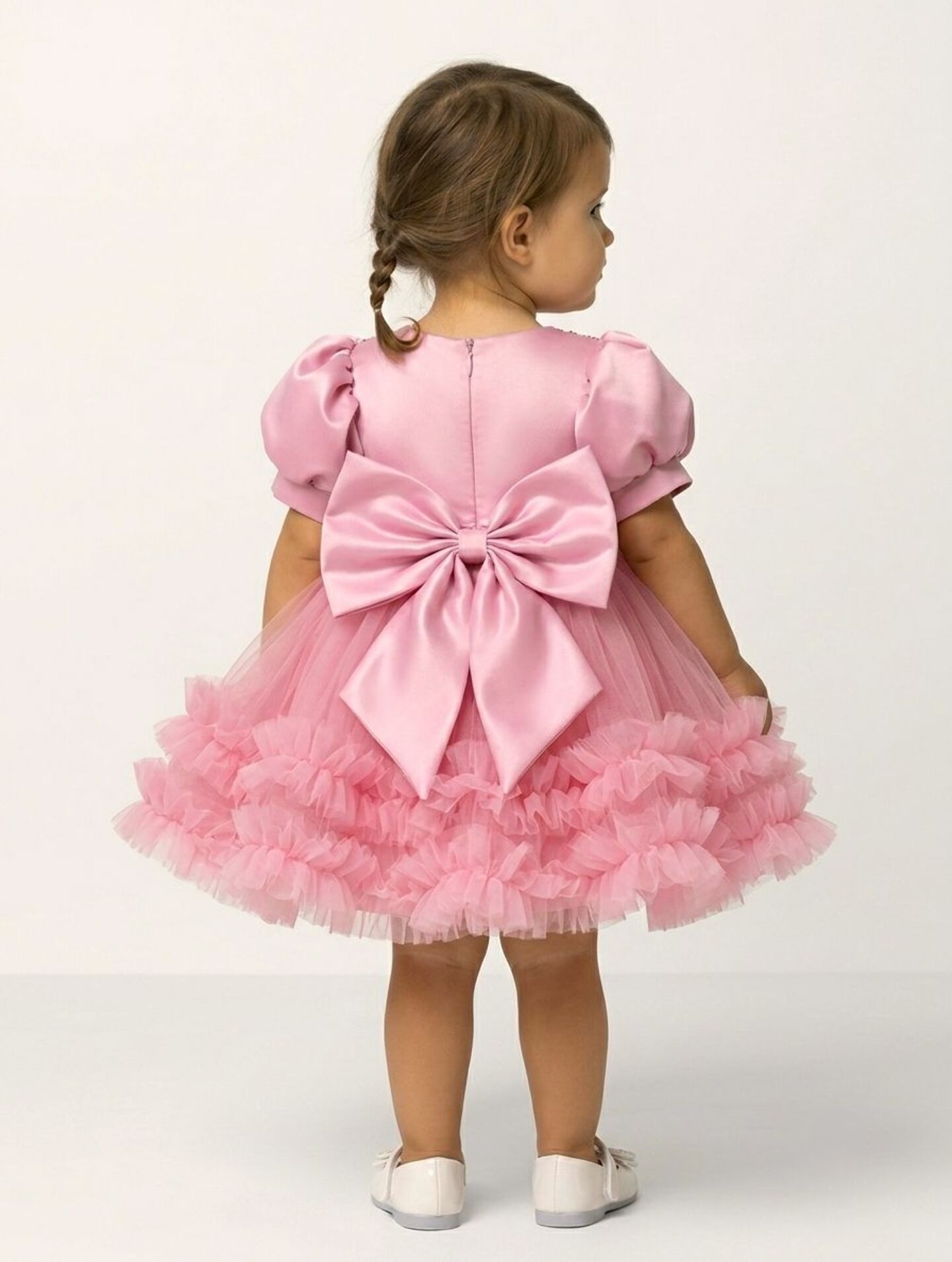 JoJo Dusty Pink Sequin Puff Sleeve Ruffle Tulle Baby Party Dress | Lucys