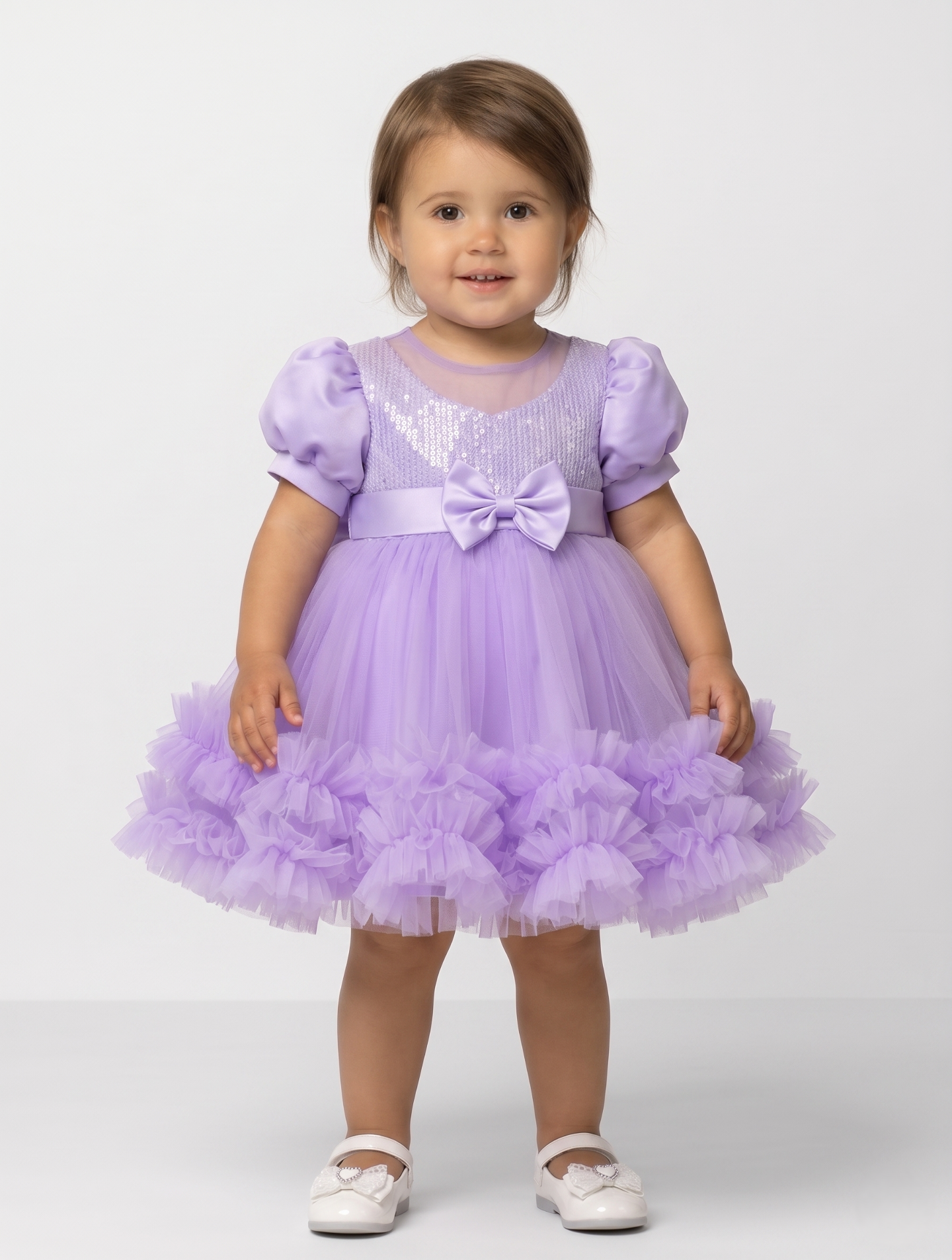 JoJo Lavender Sequin Puff Sleeve Ruffle Tulle Baby Party Dress | Lucys