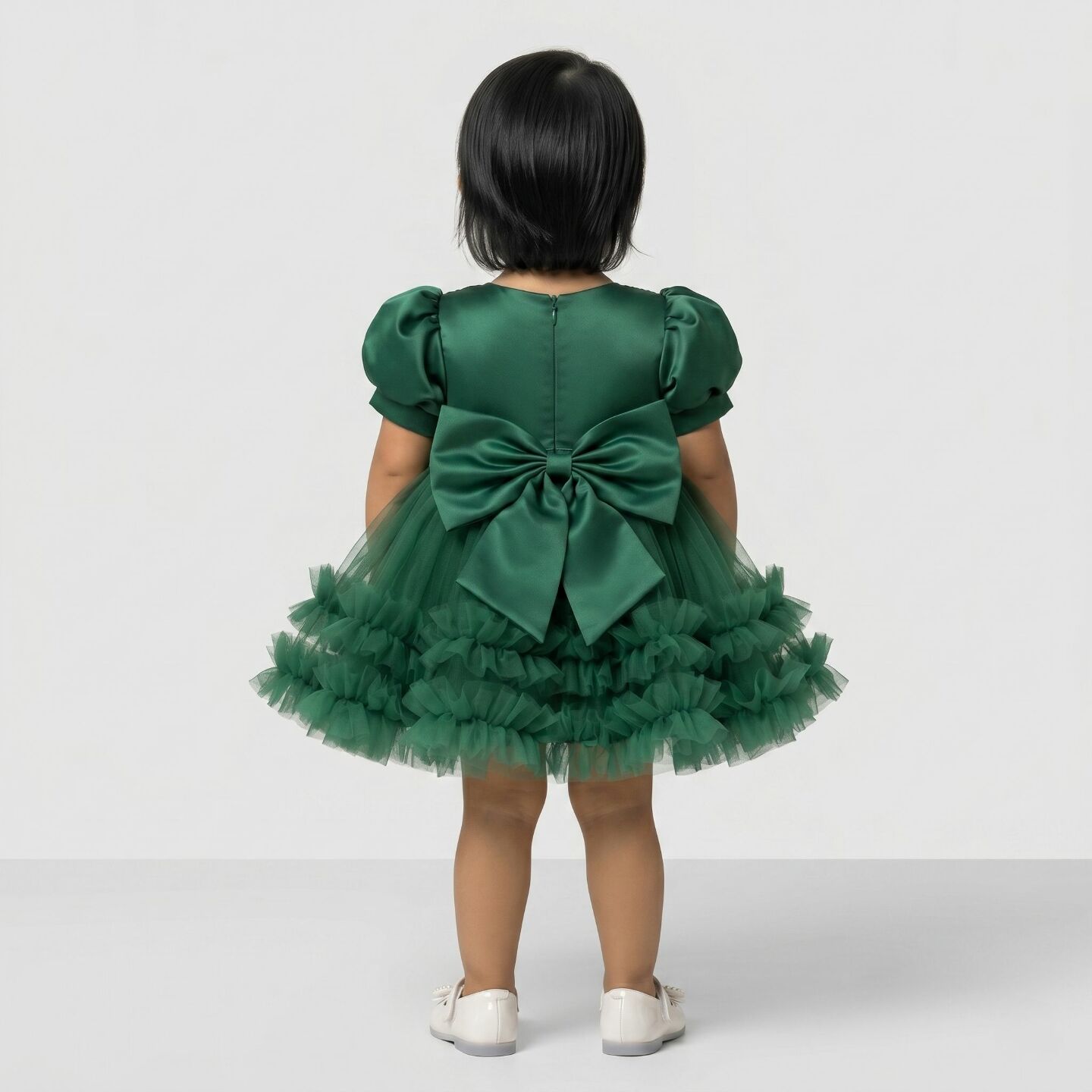 JoJo Emerald Green Sequin Puff Sleeve Ruffle Tulle Baby Party Dress | Lucys