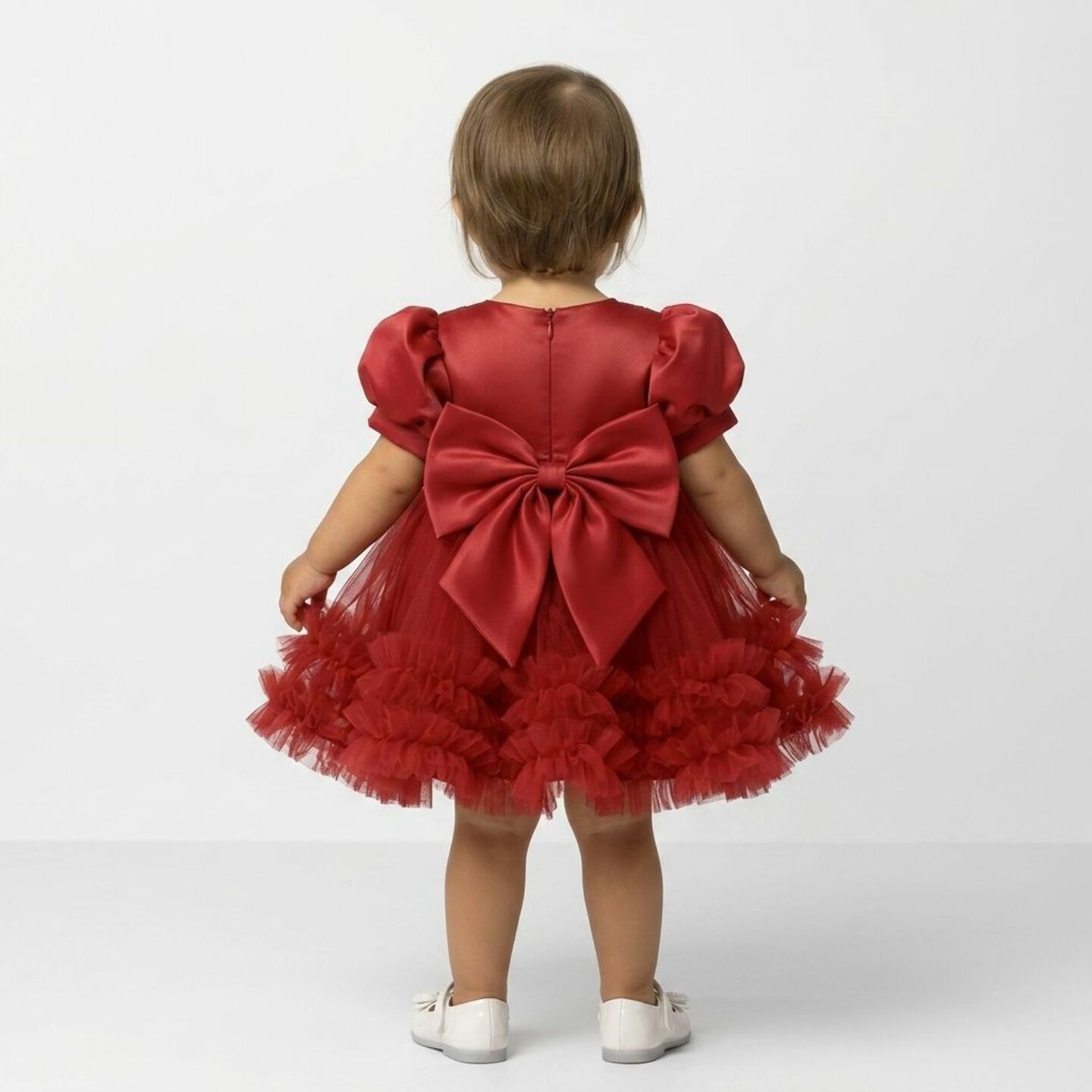 JoJo Burgundy Sequin Puff Sleeve Ruffle Tulle Baby Party Dress | Lucys