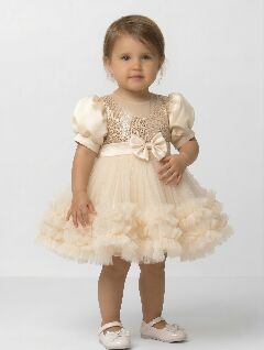 JoJo II Champagne Sequin Puff Sleeve Ruffle Tulle Baby Party Dress | Lucys