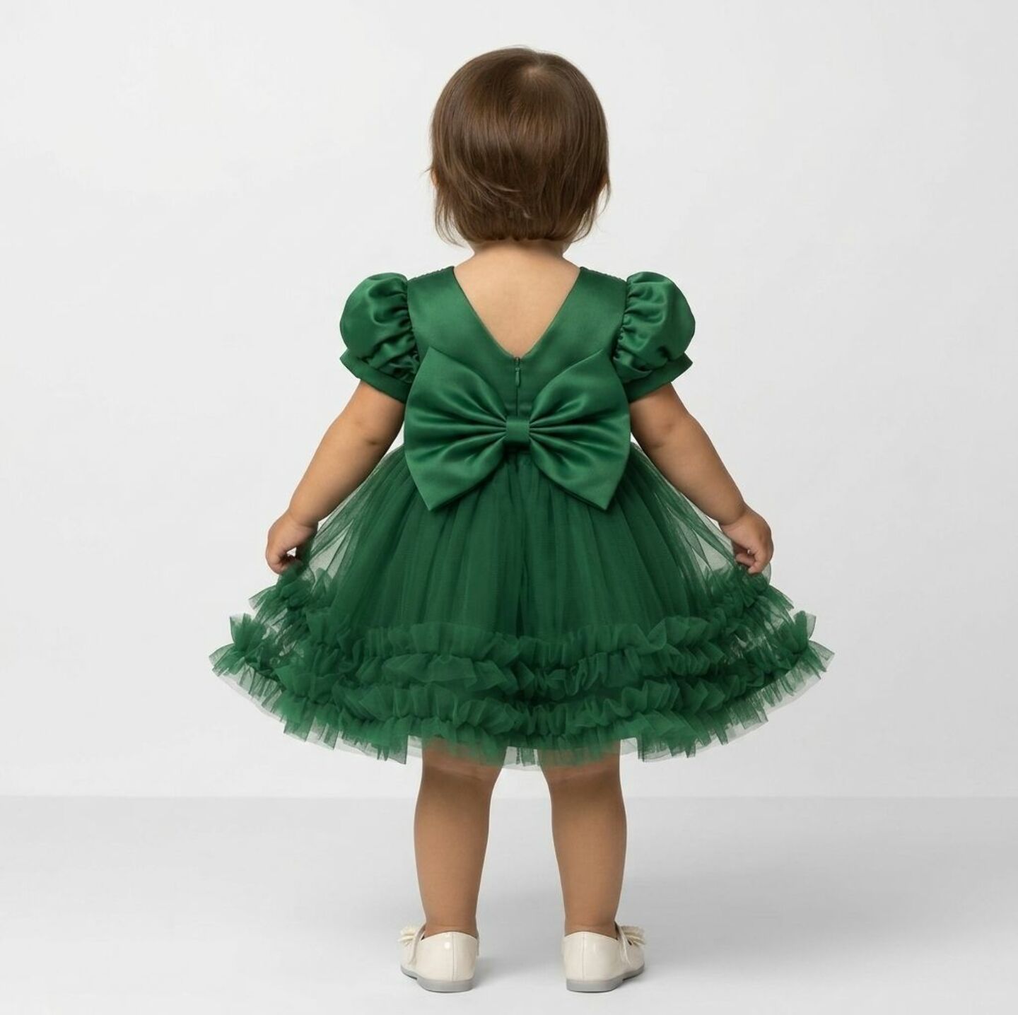JoJo II Forest Green Sequin Puff Sleeve Ruffle Tulle Baby Party Dress | Lucys