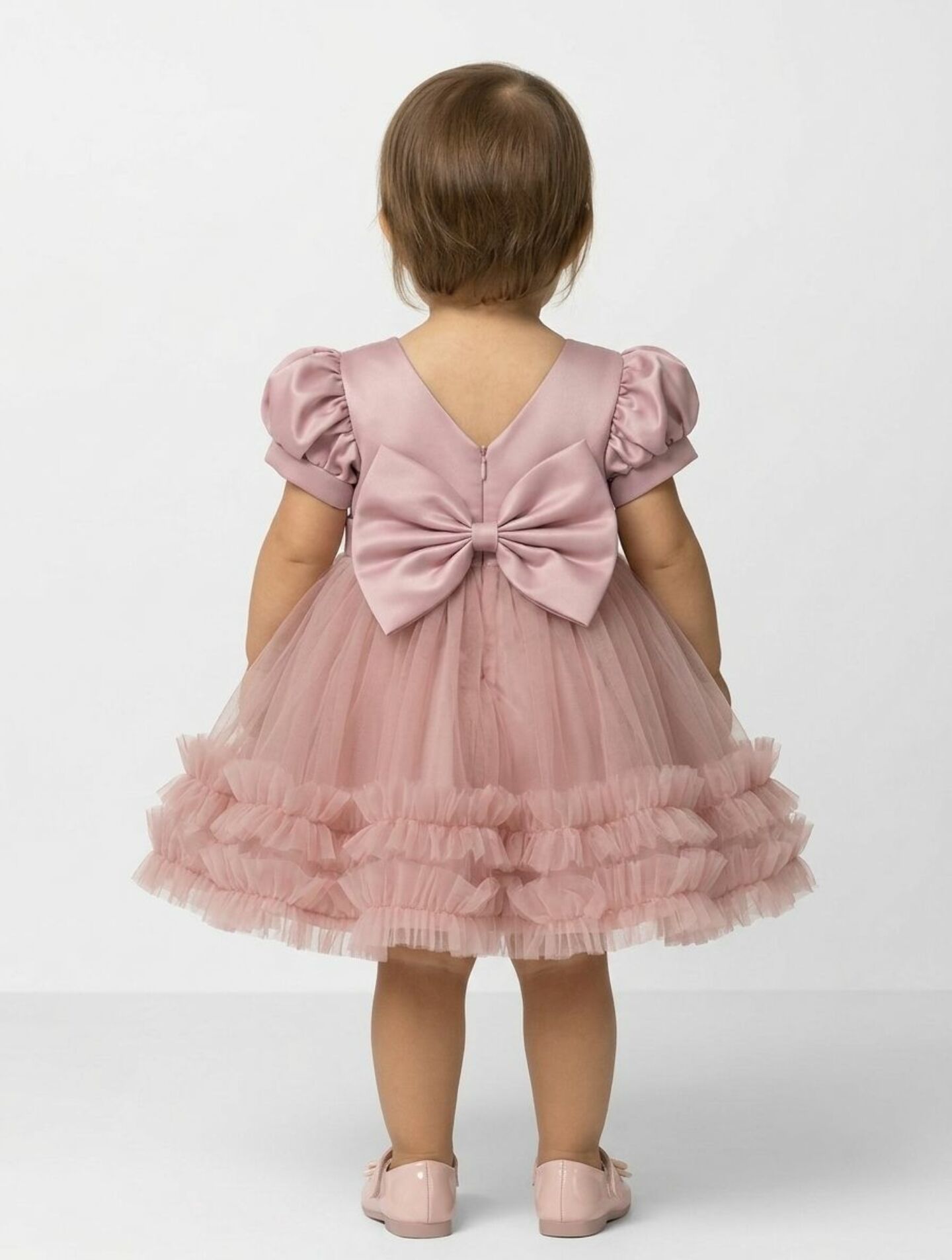 JoJo II Dusty Pink Sequin Puff Sleeve Ruffle Tulle Baby Party Dress | Lucys