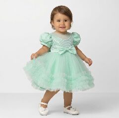 JoJo II Light Green Sequin Puff Sleeve Ruffle Tulle Baby Party Dress | Lucys