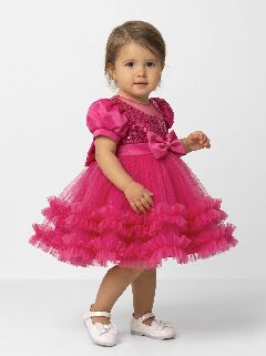JoJo II Hot Pink Sequin Puff Sleeve Ruffle Tulle Baby Party Dress | Lucys