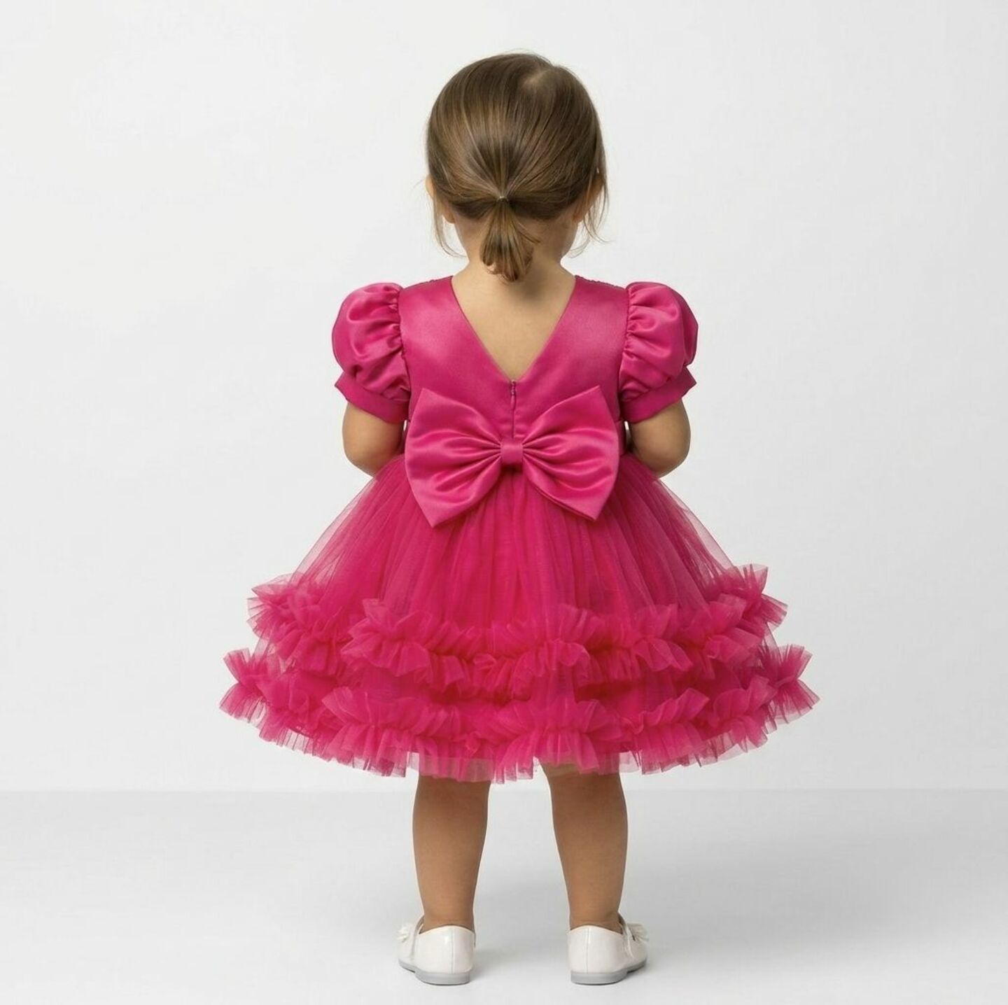 JoJo II Hot Pink Sequin Puff Sleeve Ruffle Tulle Baby Party Dress | Lucys