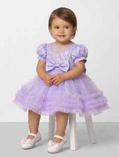 JoJo II Lavender Sequin Puff Sleeve Ruffle Tulle Baby Party Dress | Lucys