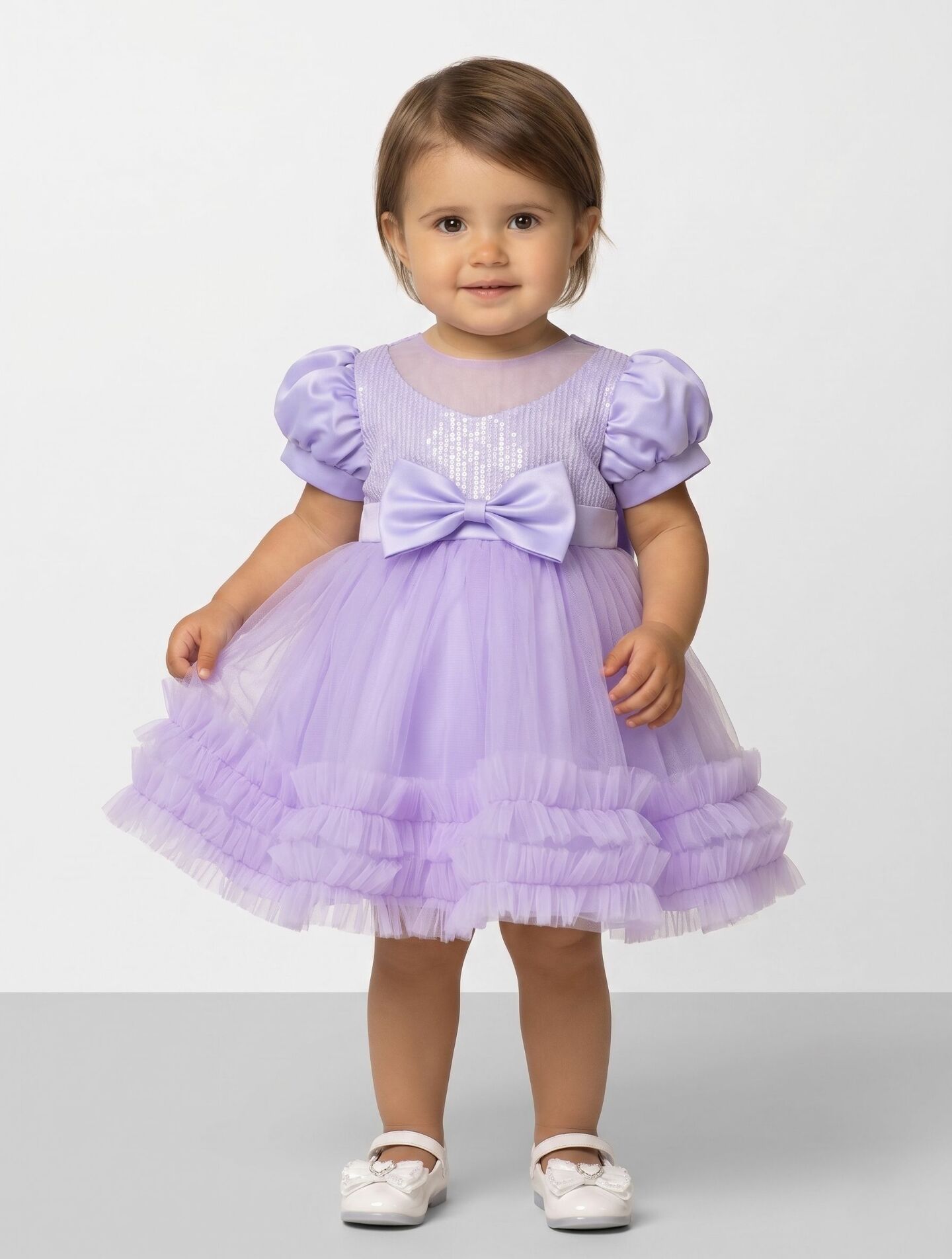 JoJo II Lavender Sequin Puff Sleeve Ruffle Tulle Baby Party Dress | Lucys