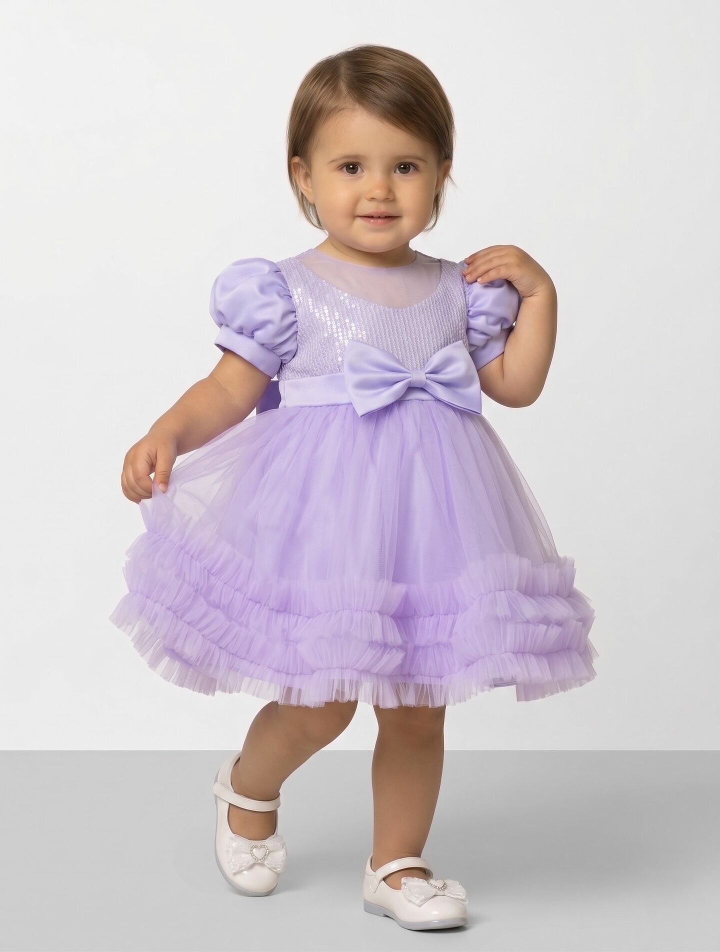 JoJo II Lavender Sequin Puff Sleeve Ruffle Tulle Baby Party Dress | Lucys