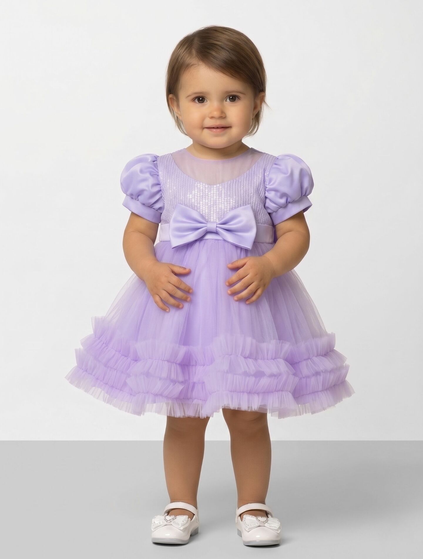 JoJo II Lavender Sequin Puff Sleeve Ruffle Tulle Baby Party Dress | Lucys