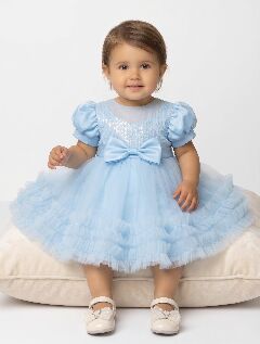JoJo II Light Blue Sequin Puff Sleeve Ruffle Tulle Baby Party Dress | Lucys