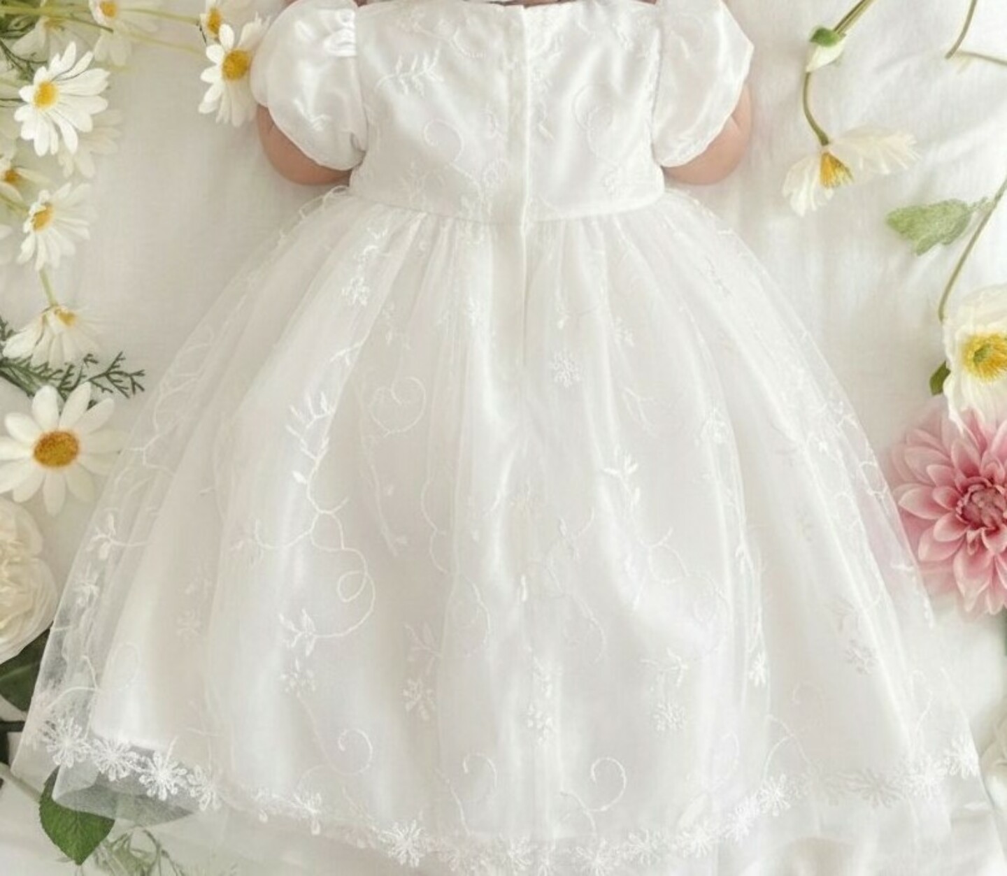 Jolie White Lace Baby Christening Dress & Bonnet Set | Lucys