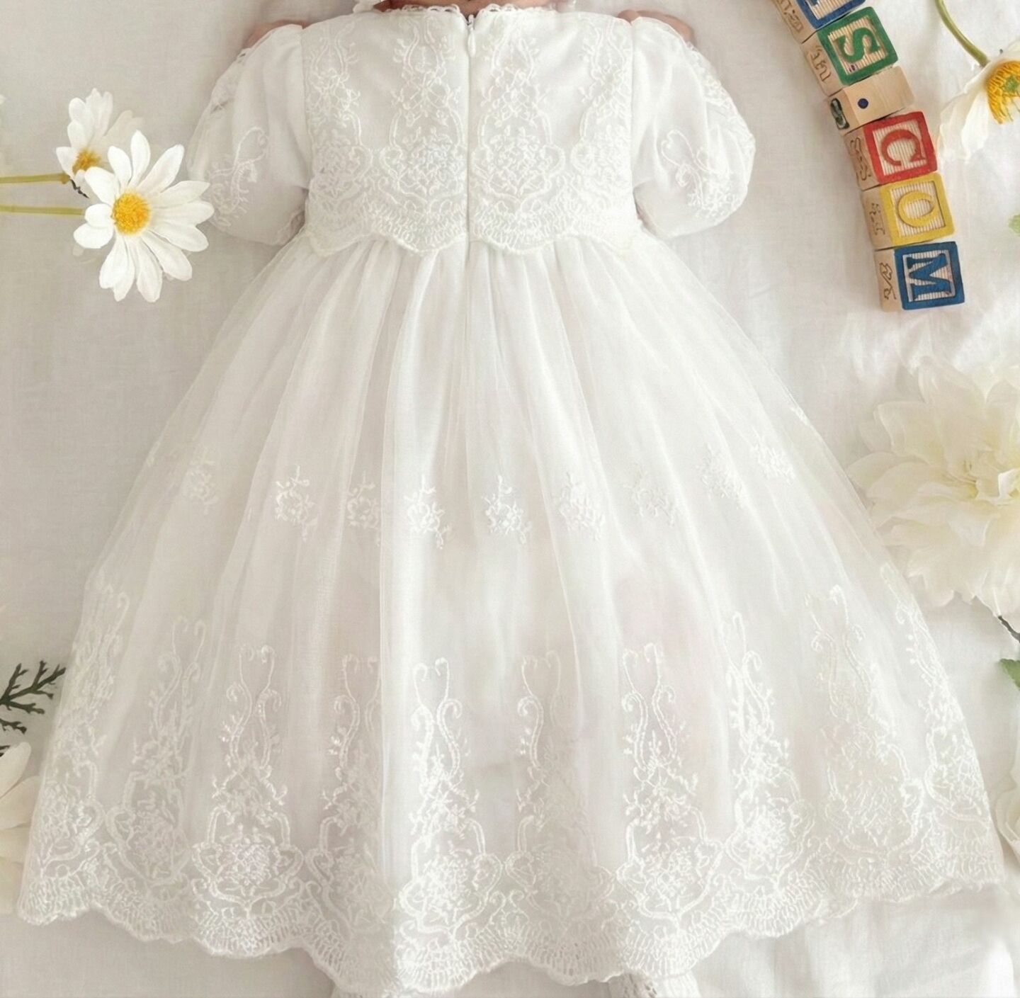 Jane White Lace Baby Christening Dress & Bonnet Set | Lucys