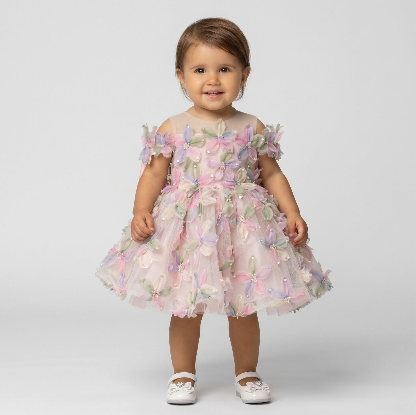Yana Blush 3D Floral Applique Cold-Shoulder Party Dress | Lucys