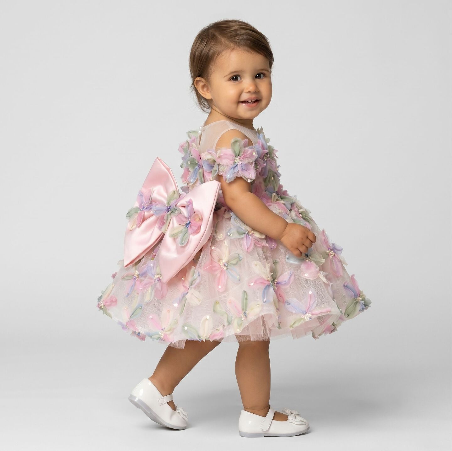 Yana Blush 3D Floral Applique Cold-Shoulder Party Dress | Lucys