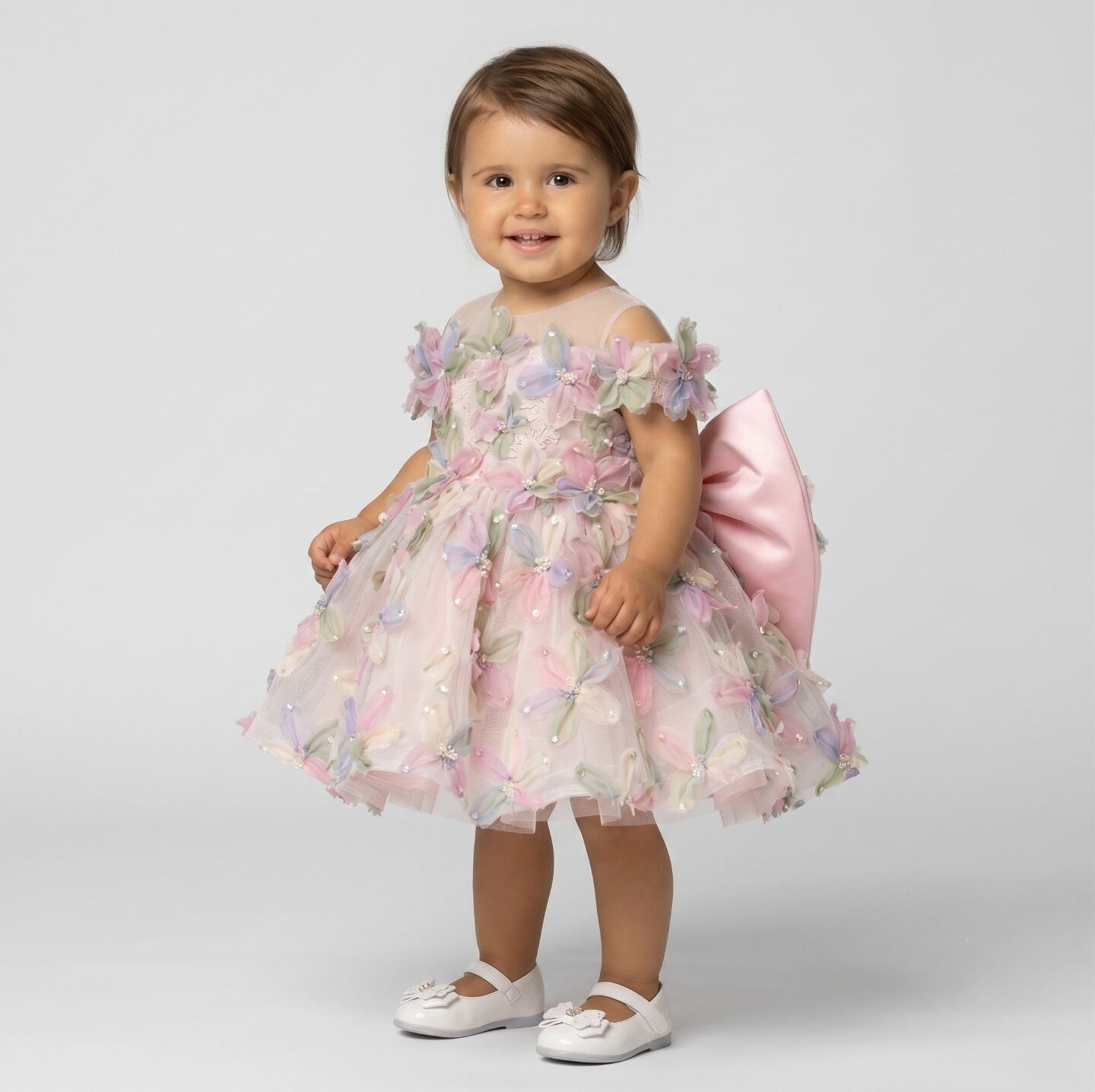 Yana Blush 3D Floral Applique Cold-Shoulder Party Dress | Lucys