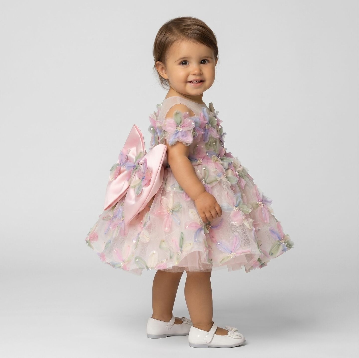Yana Blush 3D Floral Applique Cold-Shoulder Party Dress | Lucys