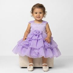 Georgina Lavender Rosebud Pearl Neckline Tiered Party Dress | Lucys