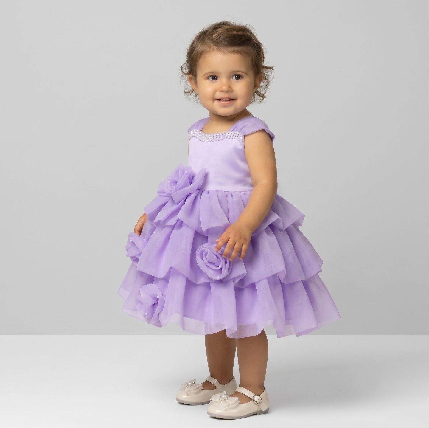 Georgina Lavender Rosebud Pearl Neckline Tiered Party Dress | Lucys