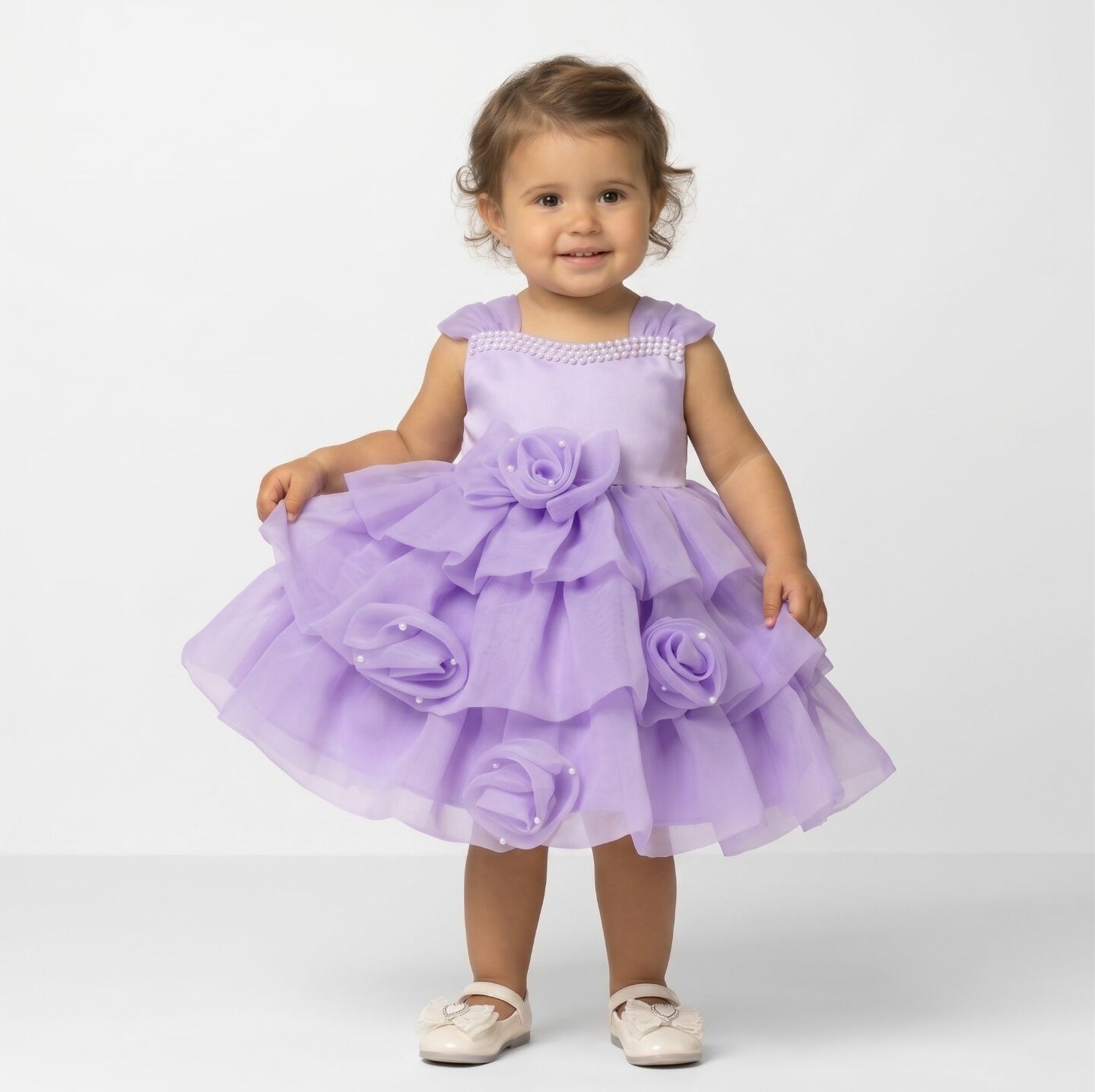 Georgina Lavender Rosebud Pearl Neckline Tiered Party Dress | Lucys