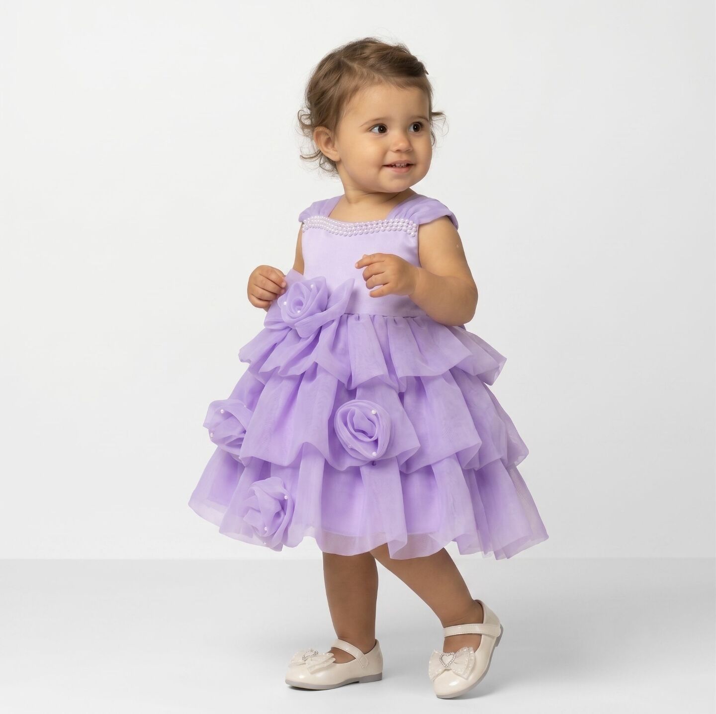 Georgina Lavender Rosebud Pearl Neckline Tiered Party Dress | Lucys