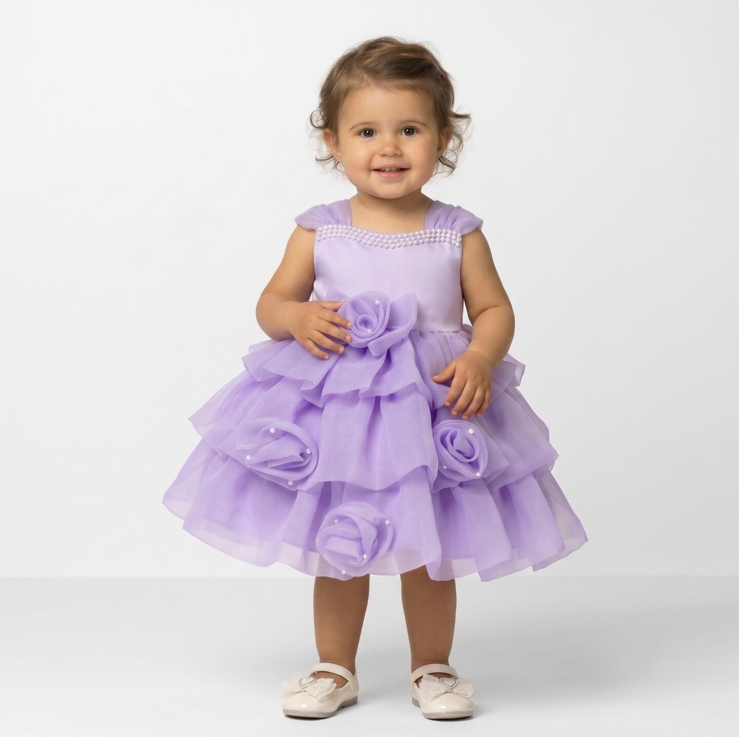 Georgina Lavender Rosebud Pearl Neckline Tiered Party Dress | Lucys