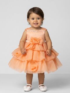 Georgina Orange Rosebud Pearl Neckline Tiered Party Dress | Lucys
