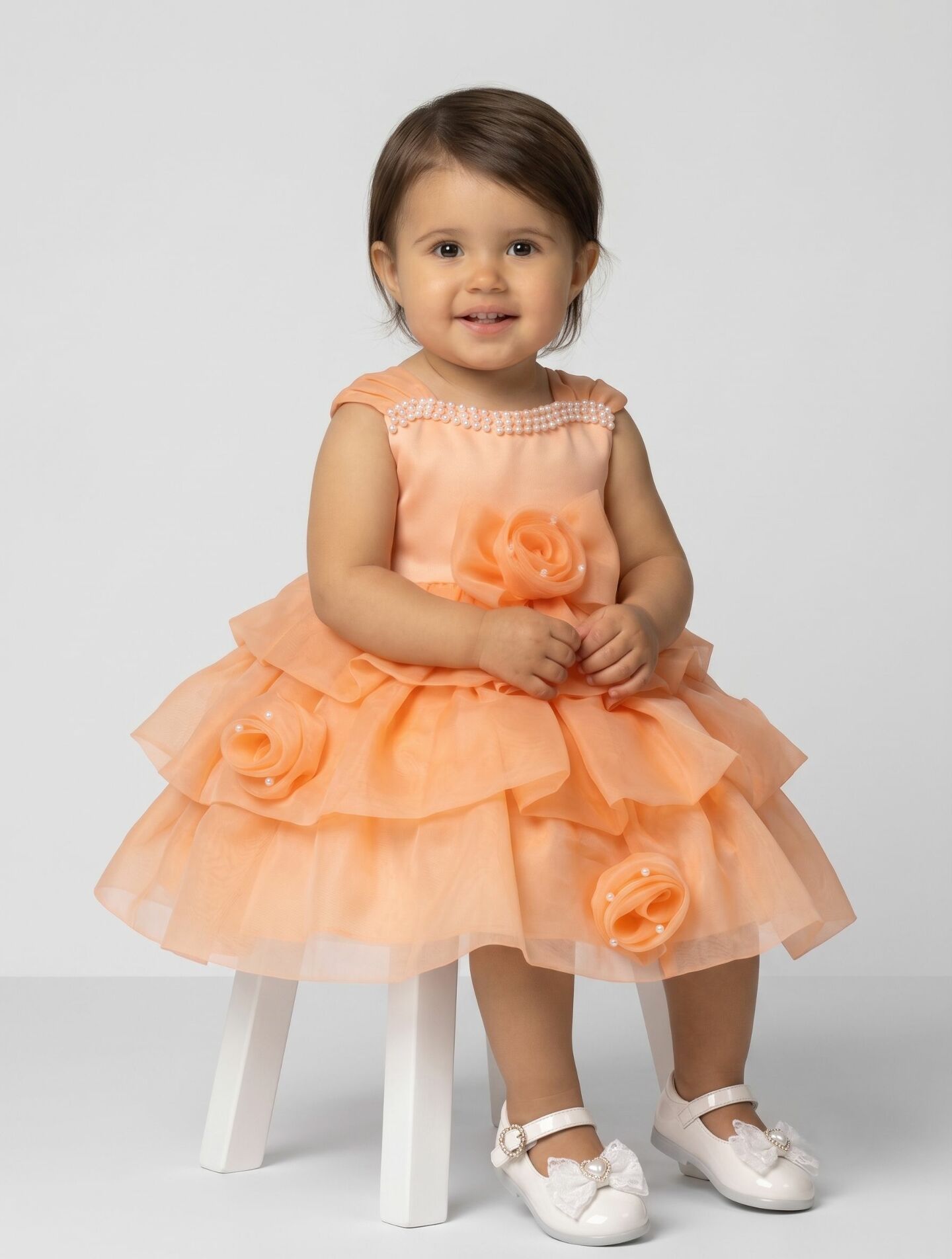 Georgina Orange Rosebud Pearl Neckline Tiered Party Dress | Lucys