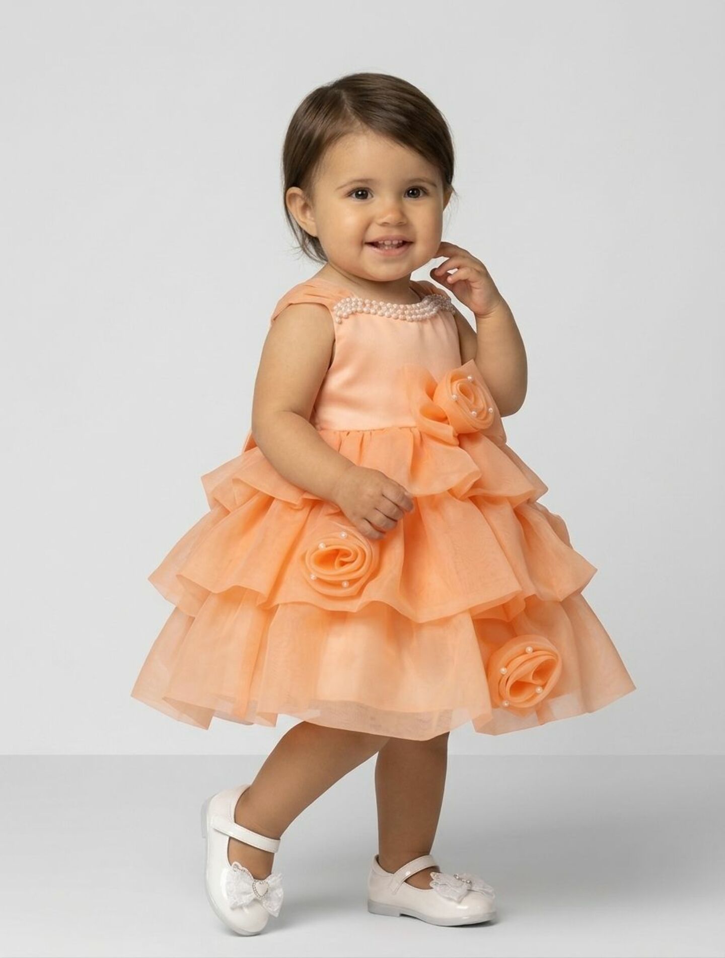 Georgina Orange Rosebud Pearl Neckline Tiered Party Dress | Lucys