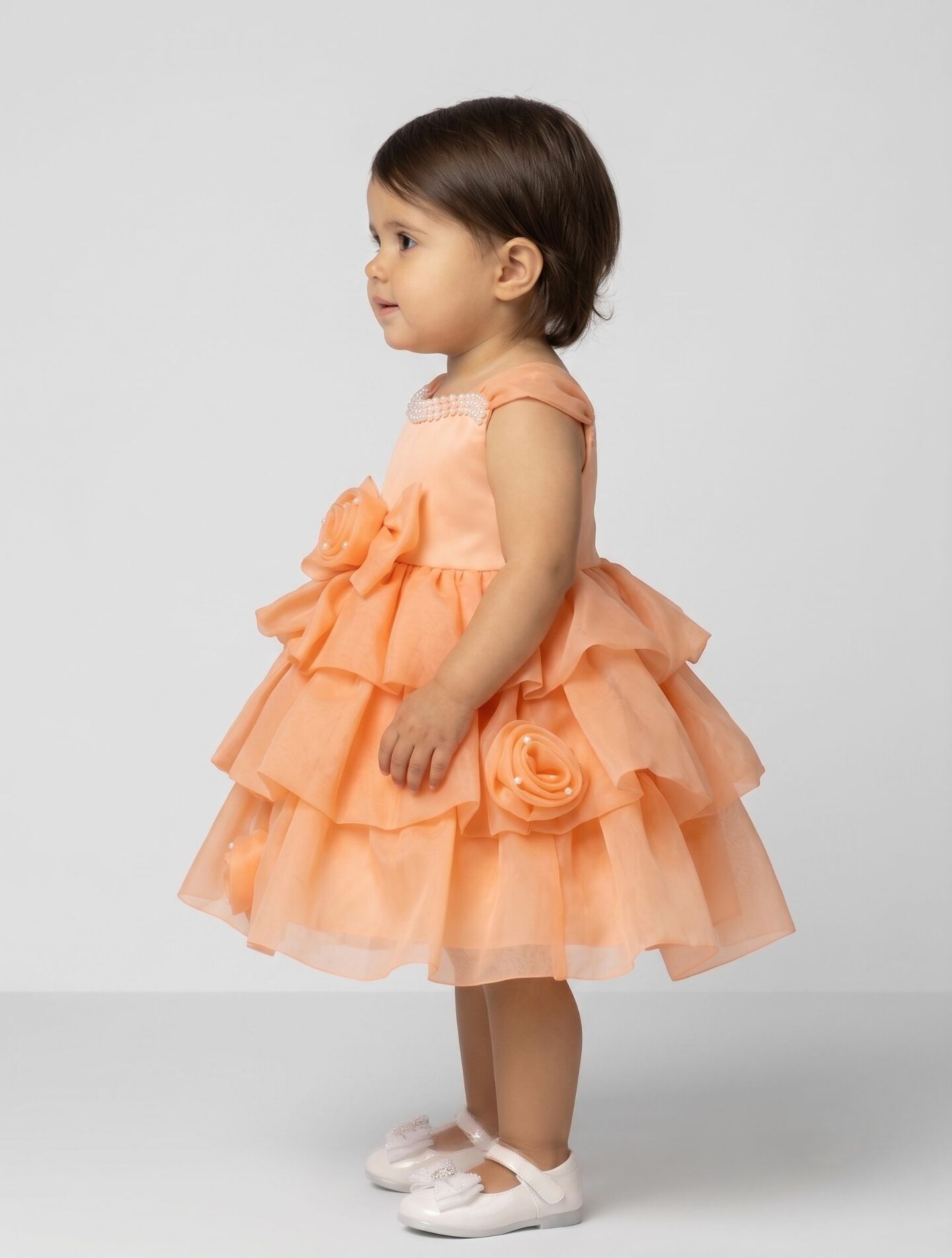 Georgina Orange Rosebud Pearl Neckline Tiered Party Dress | Lucys
