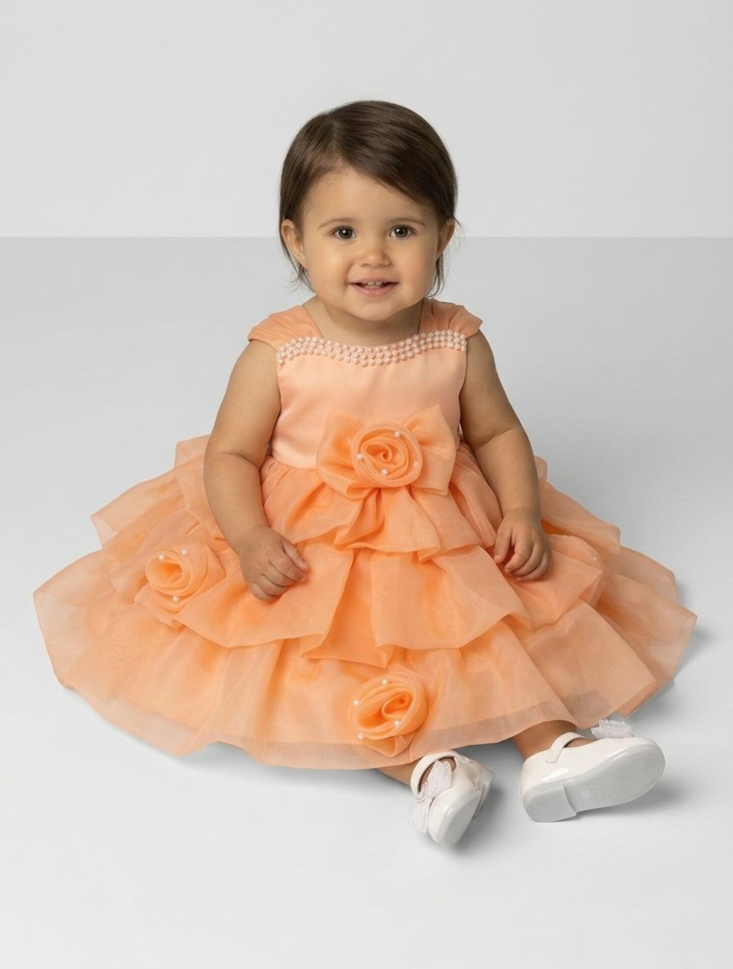 Georgina Orange Rosebud Pearl Neckline Tiered Party Dress | Lucys