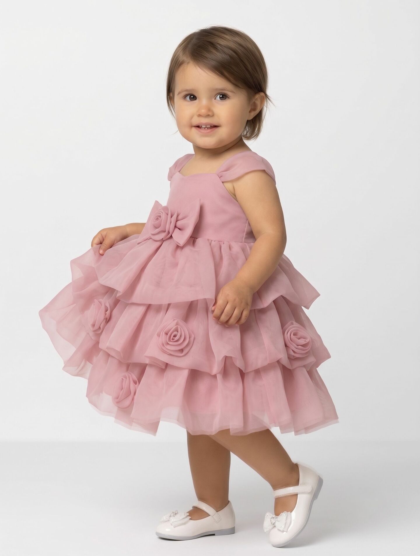 Georgina II Dusty Pink Rosebud Bubble Tier Party Dress | Lucys