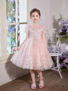 Veronica Peach Pink Beaded Sequin Girls Birthday Party Dress | Lucys