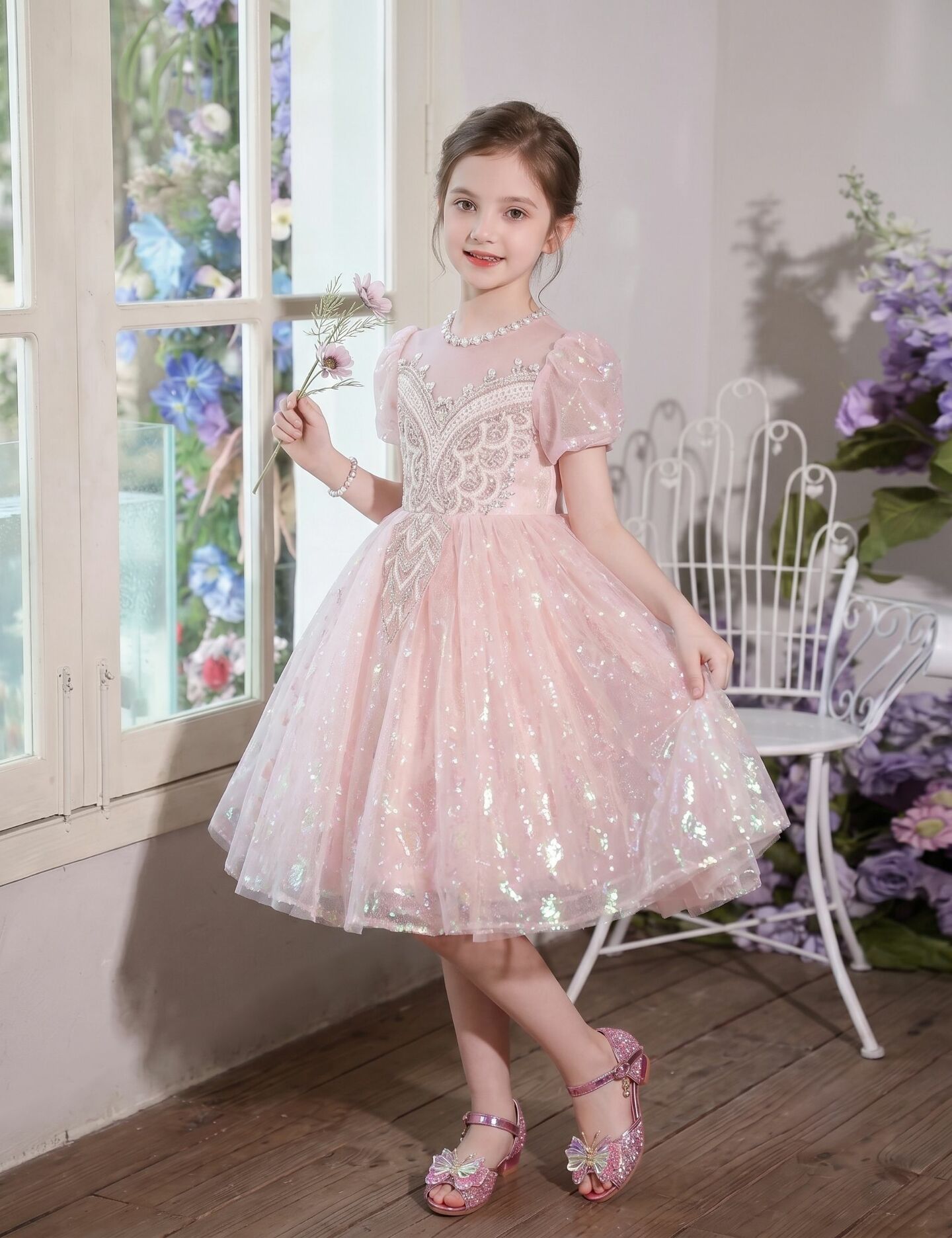 Veronica Peach Pink Beaded Sequin Girls Birthday Party Dress | Lucys