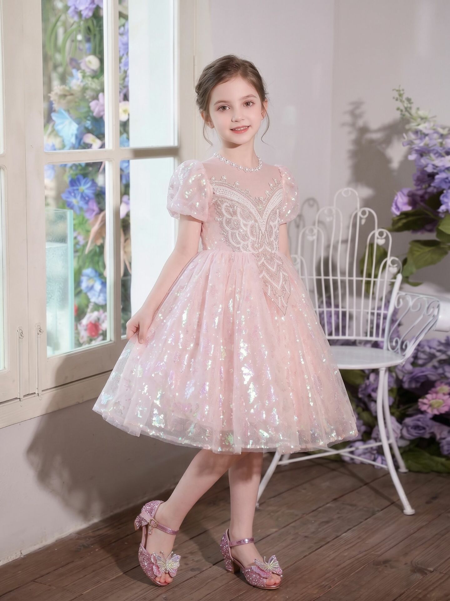 Veronica Peach Pink Beaded Sequin Girls Birthday Party Dress | Lucys