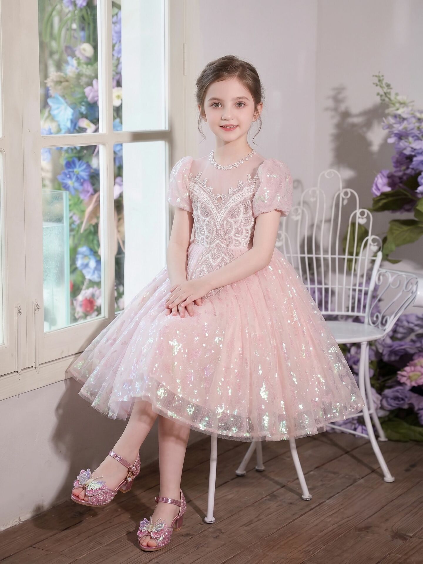 Veronica Peach Pink Beaded Sequin Girls Birthday Party Dress | Lucys