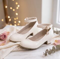 Girls White Patent Ankle Strap High Heel Dress Shoes | Lucys