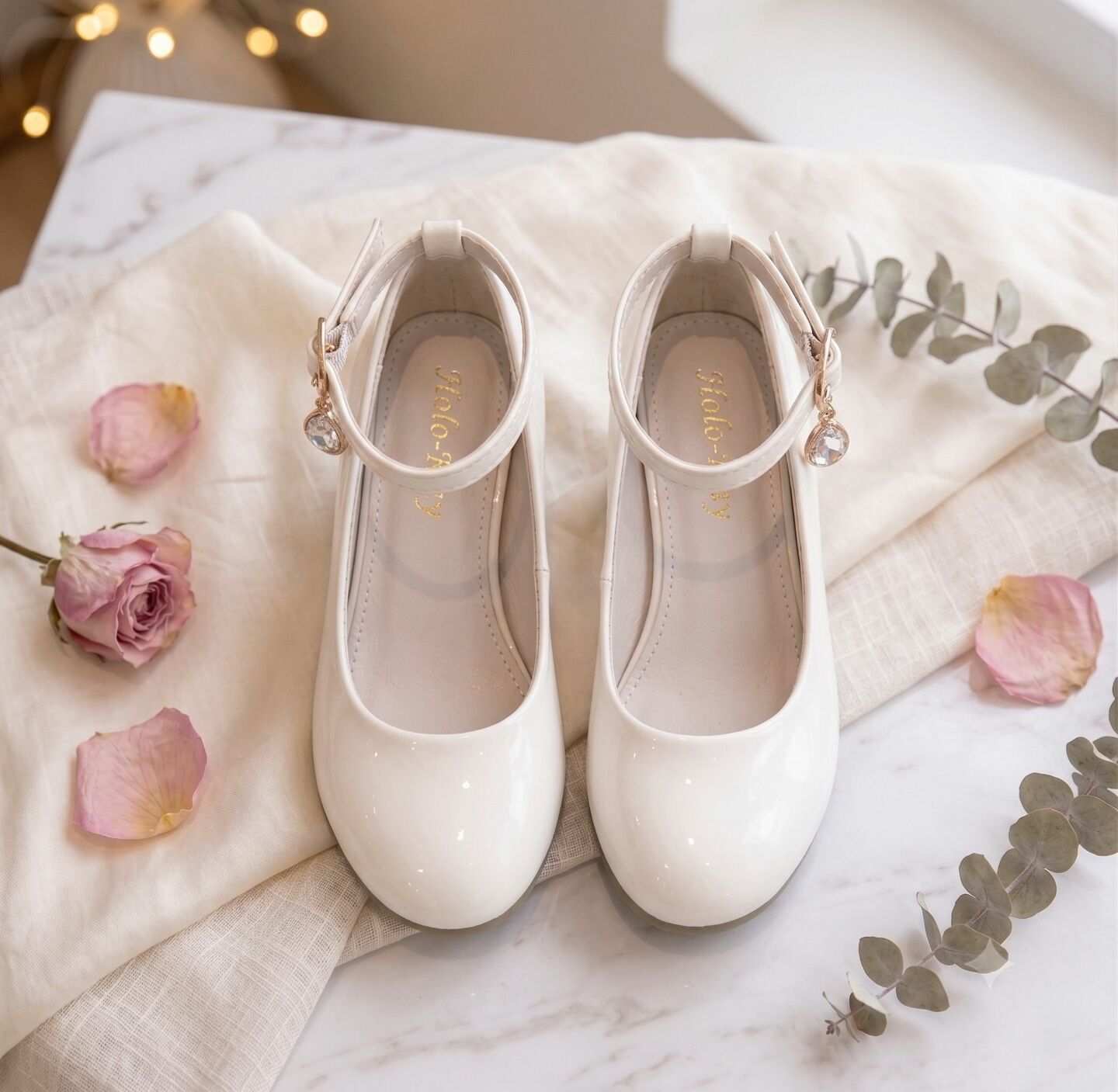 Girls White Patent Ankle Strap High Heel Dress Shoes | Lucys