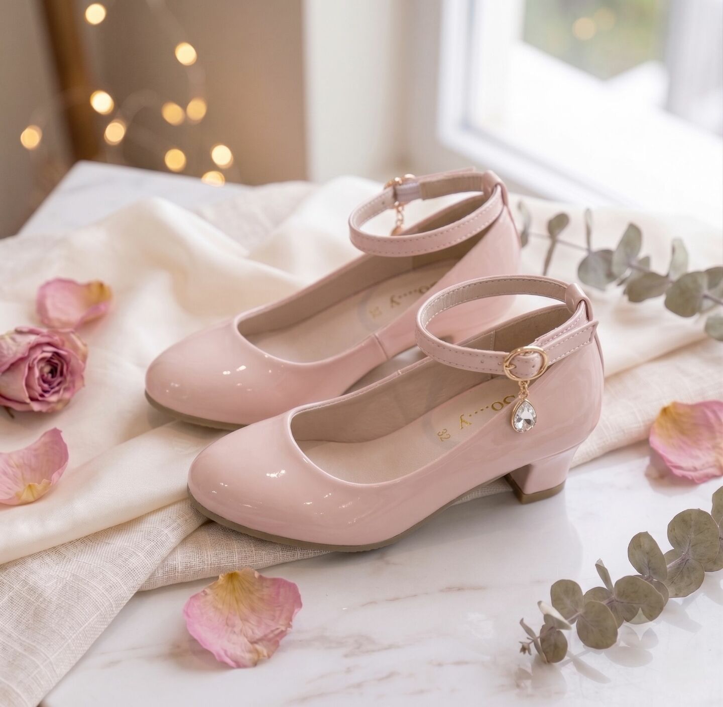 Girls Dusty Pink Patent Ankle Strap High Heel Dress Shoes | Lucys