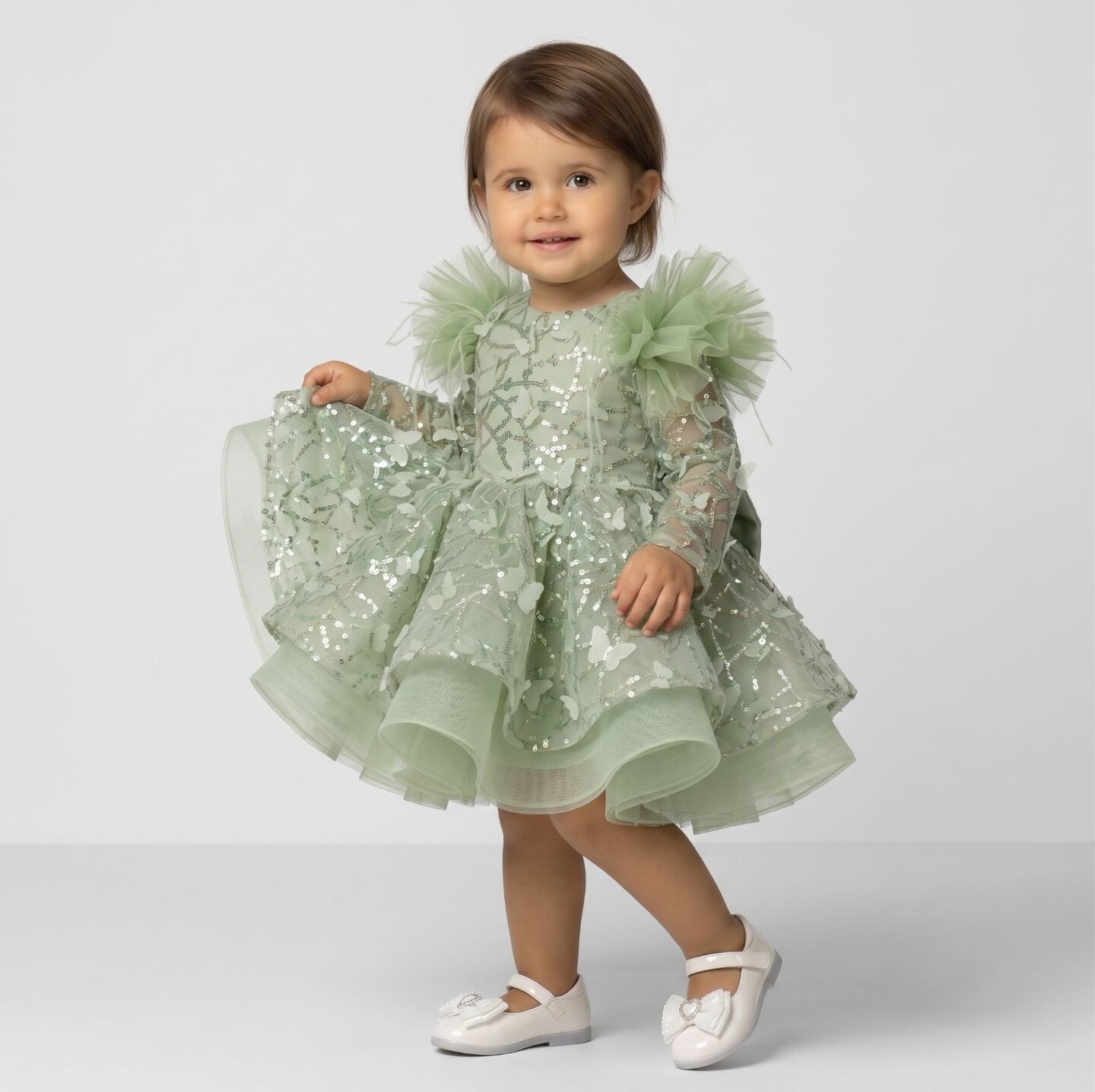 BoBo Sage Green Sequin Butterfly Baby Birthday Party Dress | Lucys