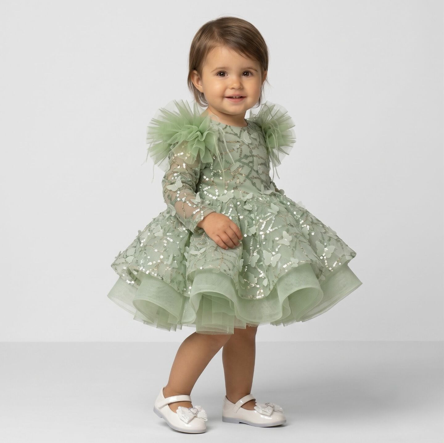BoBo Sage Green Sequin Butterfly Baby Birthday Party Dress | Lucys