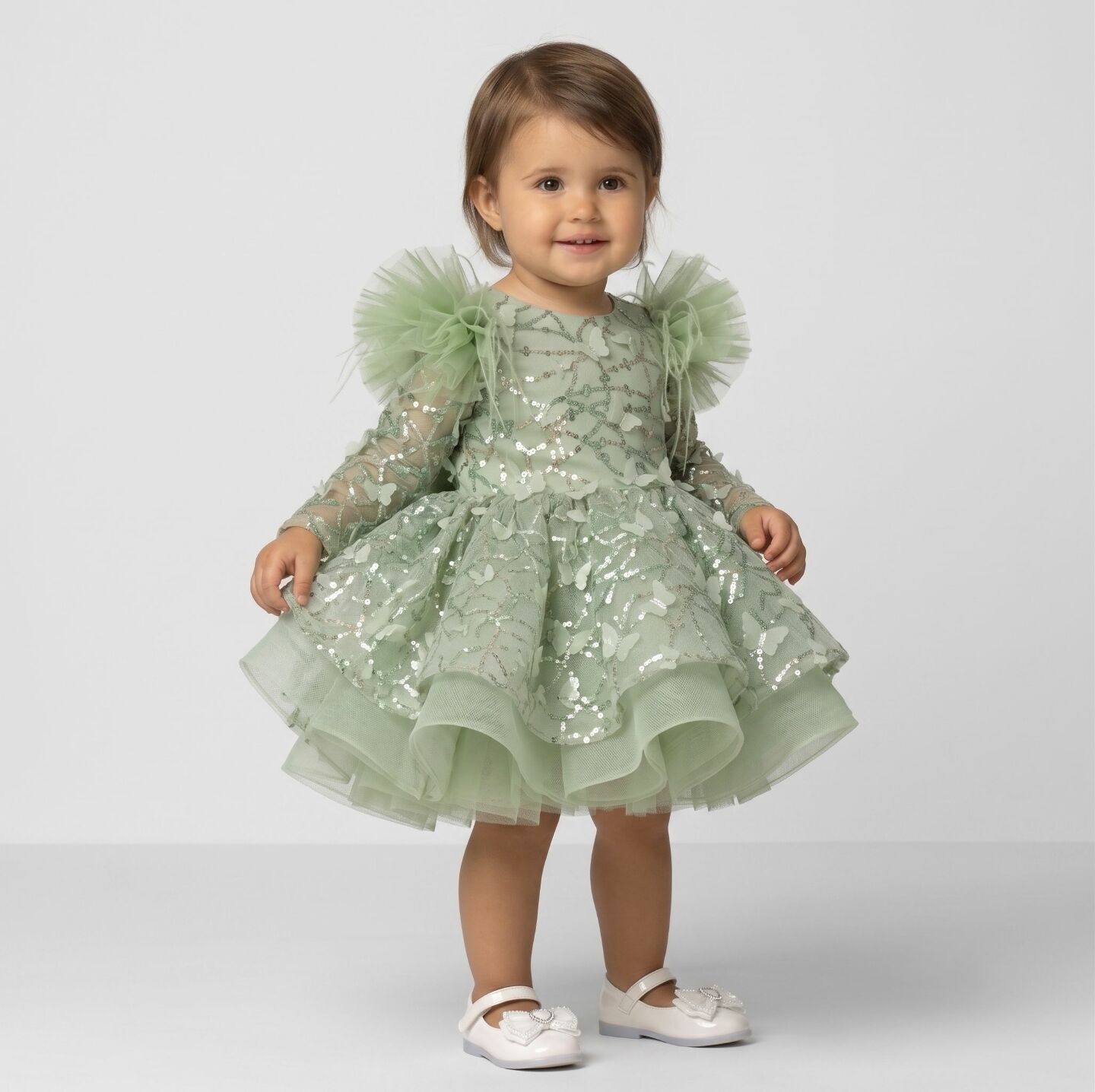 BoBo Sage Green Sequin Butterfly Baby Birthday Party Dress | Lucys