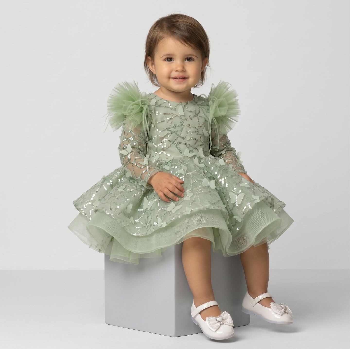 BoBo Sage Green Sequin Butterfly Baby Birthday Party Dress | Lucys