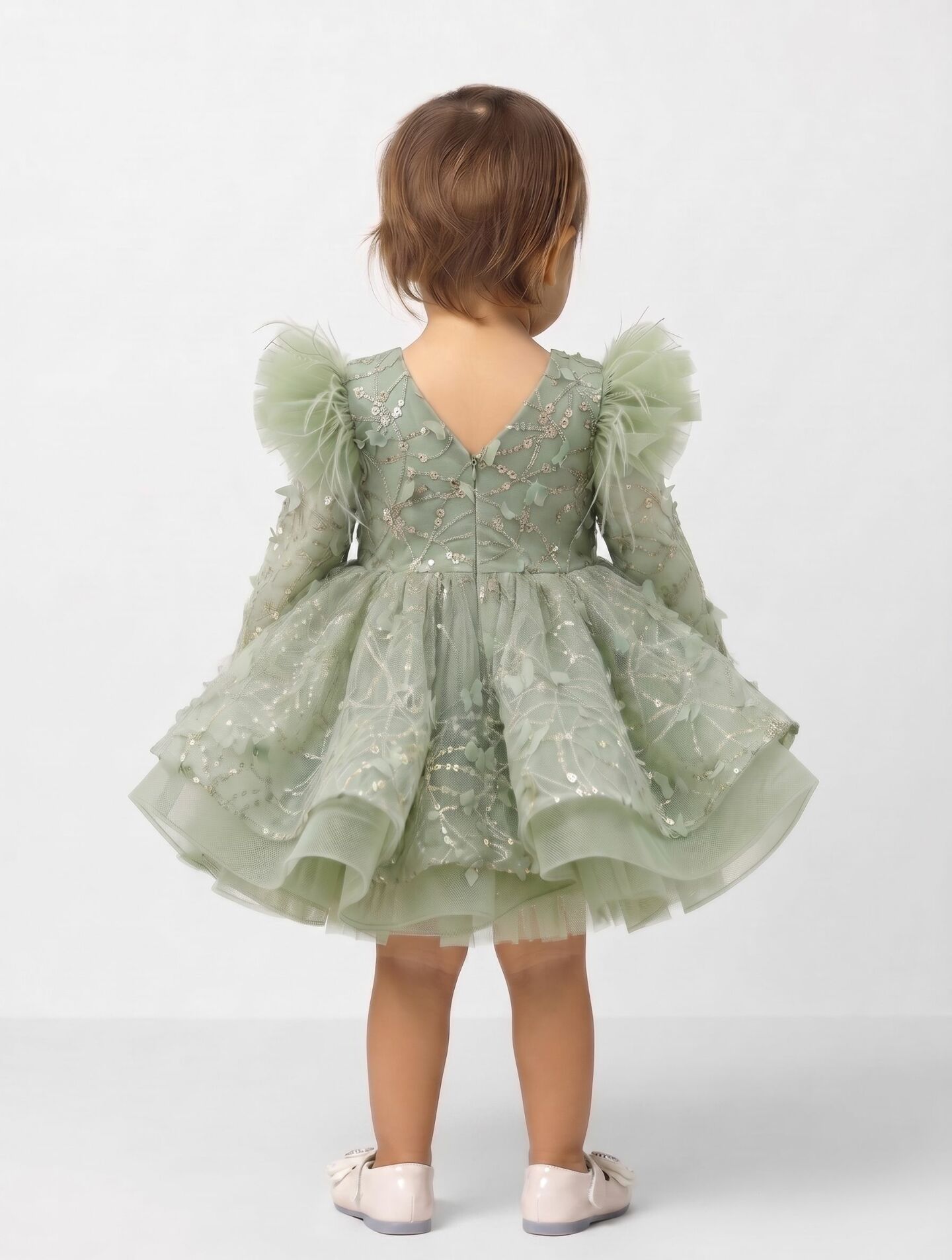 BoBo Sage Green Sequin Butterfly Baby Birthday Party Dress | Lucys