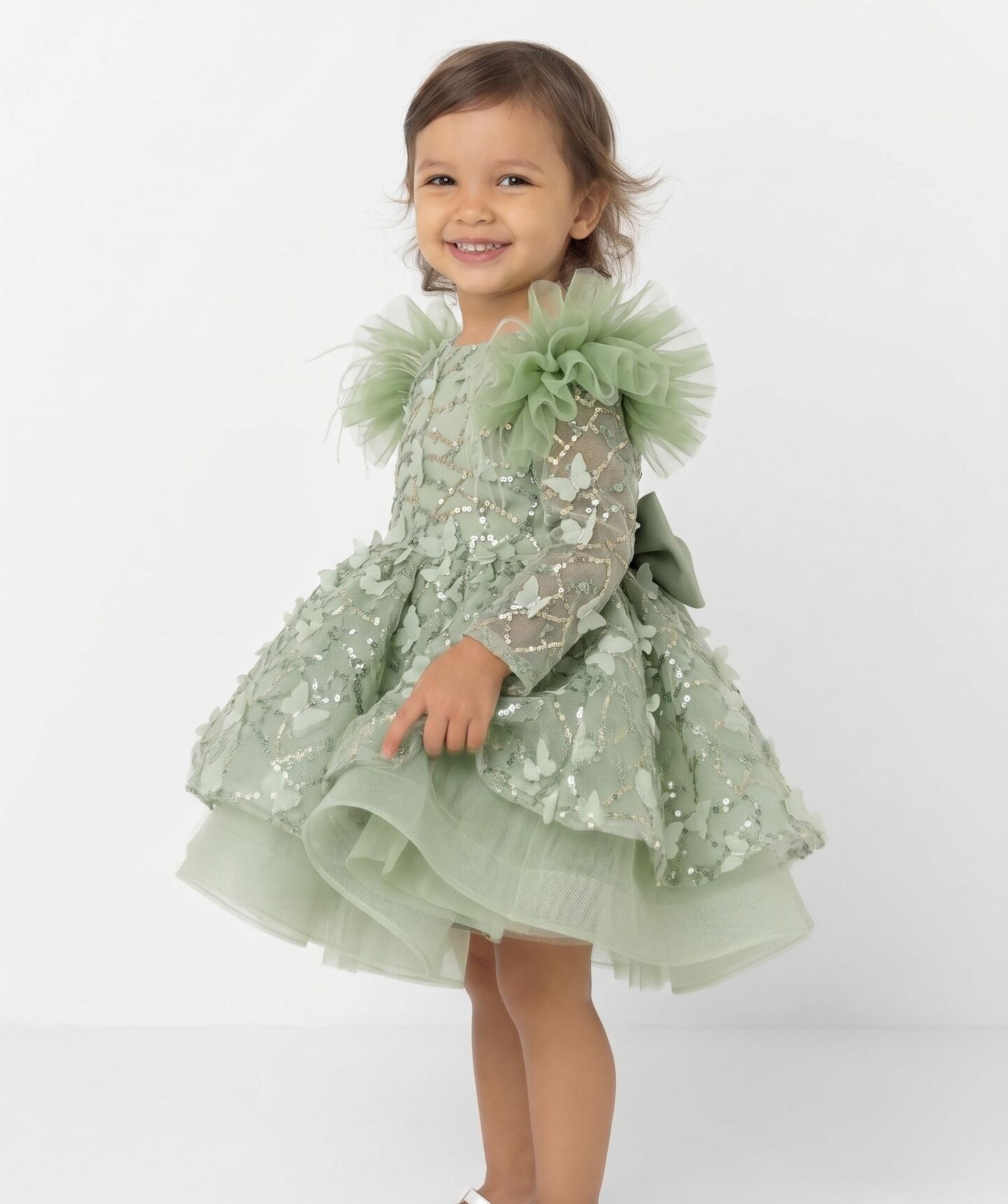 BoBo Sage Green Sequin Butterfly Toddler Party Dress | Lucys