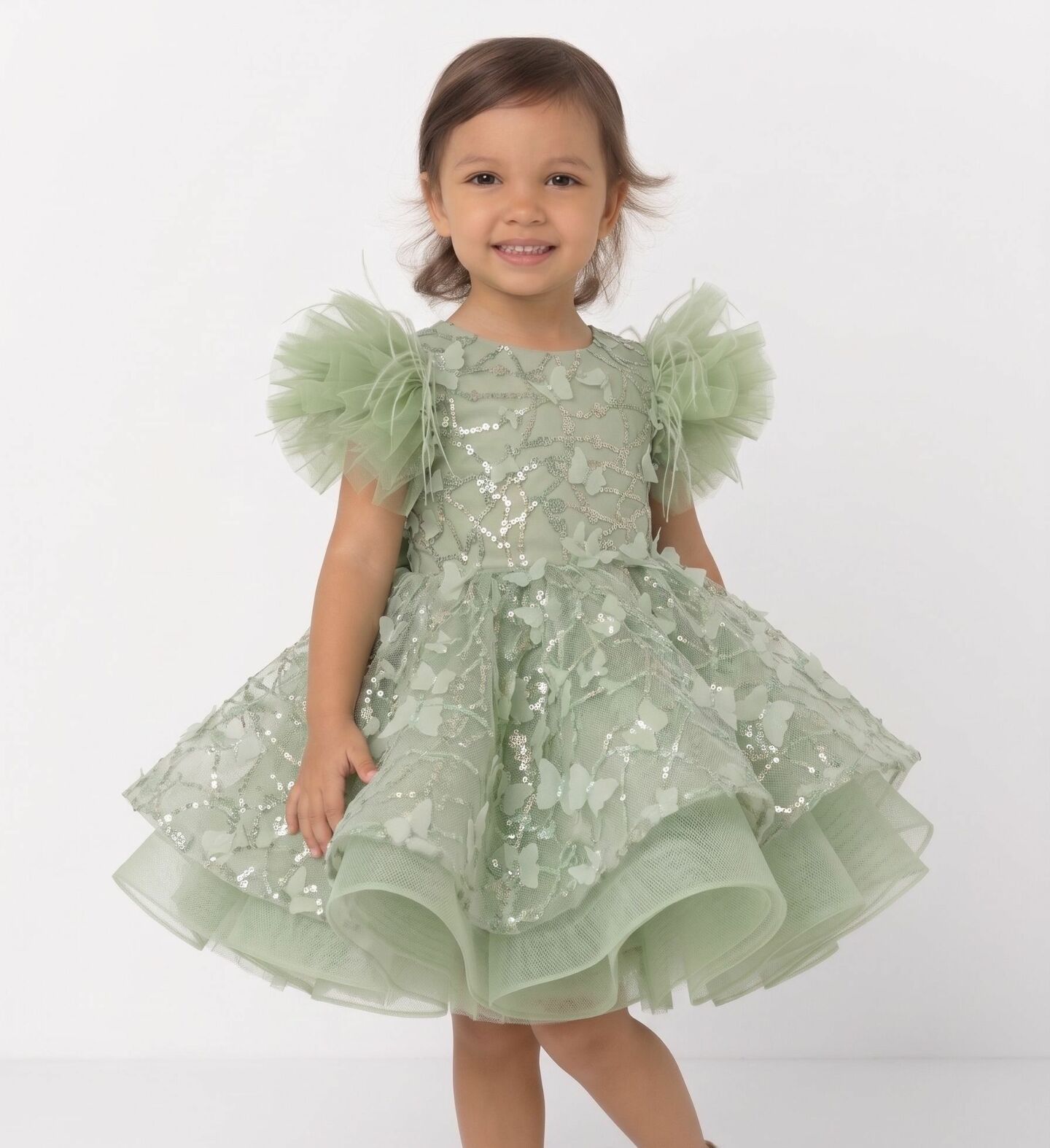 BoBo Sage Green Sequin Butterfly Toddler Party Dress | Lucys